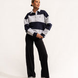Oversized Polo Sweatshirt - Grey Melange/Navy Stripe