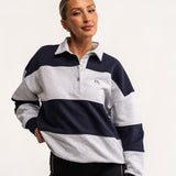 Oversized Polo Sweatshirt - Grey Melange/Navy Stripe