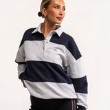 Oversized Polo Sweatshirt - Grey Melange/Navy Stripe