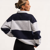 Oversized Polo Sweatshirt - Grey Melange/Navy Stripe
