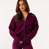 Move Cropped Zip Hoodie - Deep Bordeaux