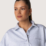 Oversized Polo Sweatshirt - Grey Melange