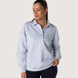 Oversized Polo Sweatshirt - Grey Melange